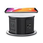 ANNQUAN Automatic Pop Up Countertop Outlet with 15W Wireless Charger,4 Outlets,2 USB Ports,4.75" Pop Up Electrical Outlet,Home Office Power Supply,Suits Kitchen Island RV Office Conference Table