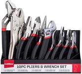 CraftZone 10PC Pliers&Wrench Set, Includes Locking Pliers,Long Nose Pliers,Diagonal Pliers,Groove Joint Pliers,Linesman Pliers,Mini Pliers and Adjustable Wrench,With Storage Rack.For DIY&Home Use.