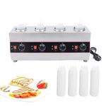 Commercial Electric Sauce Warmer 4 Bottle Topping Dispenser Nacho Cheese Dispenser Warmer with 650ml Bottles Hot Fudge Caramel Jam Sauce Heated Pump Dispenser 30-85℃ Adjustable 110V