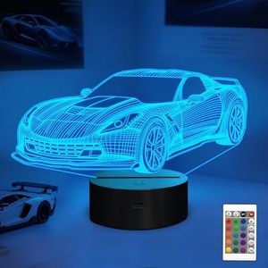 YuanDian Car Night Light, Racing Car 3D LED Illusion Lamp, 16 Colors USB Powered & Battery Powered Touch Control with Remote, Creative Car Gifts for Boys Man Lovers
