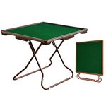 Oiyekntd Folding Mahjong Table, 4 Player Square Card Table with 4 Cup Holders & Drawer, Portable Board Game Domino Table for Mahjong, Poker Blackjack