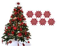 Simply Products Pack of 6-10cm Glitter Hanging Decoration, Snowflakes Christmas Tree Decorations (Red)