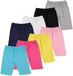 Pink Angel Kids Girls Cotton Spandex Bike Shorts, Solid Plain Sports Activewear Dance Bottoms - 8 Pack, Assorted Colors, Multi Pack Includes 1 Pc Each: Fuchsia, Light Pink, Navy, Aqua, Heather Grey,