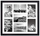 Golden State Art, 13.7x15.7 Black Photo Wood Collage Frame with REAL GLASS and White Displays (7) 4x6 pictures