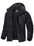 KEFITEVD Warm Waterproof Ski Jacket for Men Thermal Fleece Jackets for Winter Sports Coat with Detachable Hood Black, M