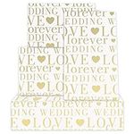 Love Forever Wedding Letter With Hearts White & Gold Foil Design Wrapping Paper Folded Flat 4 Sheets 20x28 inches Per Sheet For Weddings, Bridal Showers, Engagements