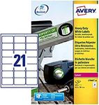 Avery L7060-20 (63.5 x 38.1mm) Extra-Strong Adhesive Heavy Duty Weatherproof Labels, 21 Labels Per A4 Sheet, White