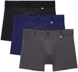 Tommy John Men's Air 4" Trunk Underwear - Hammock Pouch, Black/Baritone Blue/Gray Pinstripe, XL