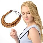 DIGUAN Huge 2 Strands Thick Synthetic Hair Braided Headband Braids Hairpiece Women Girl Beauty accessory, 4oz CA (Strawberry Blonde)