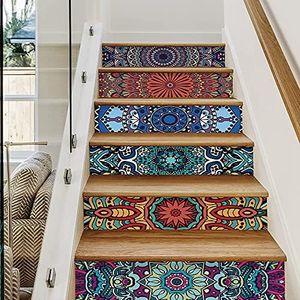 funlife 14Pcs Peel and Stick Contact Paper Stair Stickers, Self-Adhesive Staircase Riser Decal for Steps, 7.08"x39.37" Mandala Style
