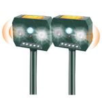 Zucklight Cat Repellent, 2 PCS Solar Powered Animal Scarer, Ultrasonic Fox Repellent, Quick Fix Ultrasonic Cat Scarer with Ground Stake, Waterproof Motion Sensor Led Flashing Light Repellent