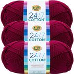 (3 Pack) Lion Brand Yarn 761-144 24-7 Cotton Yarn, Magenta