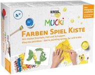 KREUL 29102 - Mucki Finger Paint, Colours Game Box, We Paint Spikes, Fur and Sheds, Learning and Play Set, 5 x 50 ml Finger Paint, 2 Small Tins, 12 Colouring Templates and Painting Tools