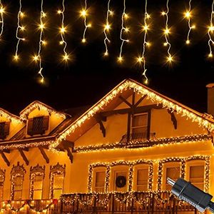 Guirlande Lumineuse Exterieure 10m 400LEDs Rideau Lumineux Noel avec 8 Modes, Timer, Fonction de Mémoire, IP44 étanche, Decoration Noel pour Balcon, Jardin, Fêtes, Blanc Chaude