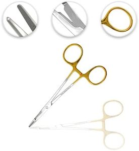 Cynamed TC Olsen Hegar Needle/Suture Holder Driver with Tungsten Carbide Inserts and Gold Rings - Premium Grade Instrument - Hemostat with Scissors (5.5 in.)