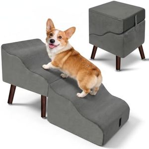 Dog Stairs for Small Dogs, 14.9" H 2-in-1 Foldable Pet Steps & Ottoman