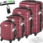 TecTake® Hard Shell Suitcase Set, Lightweight Suitcases with TSA Lock, Including Extra Large Suitcase, Large, Medium and Small, 360 Degree Wheels, Telescopic Handle and Luggage Scale - Wine red