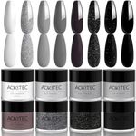 Aokitec 8 Colors Dip Powder Nail Kit, White Black Dip Powder Set Glitter Nail Dip Powder French Nail Art Powder Pro Collection System for Manicure Starter Salon Home DIY, No Nail Lamp Needed