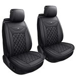 Udpomb Leather Car Seat Covers Front Pair with Black Pattern, Airbag Compatible, Universal Size Waterproof Car Seat Protector, Easy Fit, To Fit Most Car Truck Vans SUVs