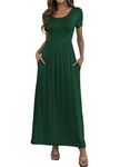 HAOMEILI Women's Short/Long Sleeve Loose Plain Long Maxi Casual Dresses with Pockets Dark Green