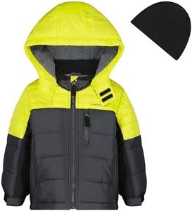 London Fog Boys' Big Active Puffer Jacket Winter Coat, Lime/Black, 10-12