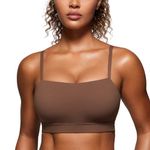 CRZ YOGA Women's Butterluxe Bandeau Sports Bra Adjustable Straps Padded Yoga Bras Square Neck Wireless Workout Crop Top Coffee Brown 10