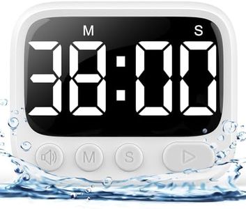 HAUKINIX Shower Timer Waterproof Bathroom Timer Toilet Timer Digital Kitchen Timer for Wall Mount, Study Timer w/Foldable Stand, Countdown Timer Stopwatch w/Suction Cup for Swim, Rechargeable, White