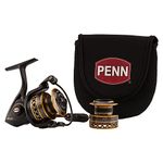 PENN Battle Spinning Reel Kit, Size 2500, Includes Reel Cover and Spare Anodized Aluminum Spool, Right/Left Handle Position, HT-100 Front Drag System, Black