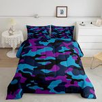 Feelyou Army Camouflage Lightweight Bedding Set Teens Camo Cute Comforter Set for Kids Boys Girls Colorful Pattern Art Decor Comforter Blue Purple Quilt Set with 1 Pillowcase 2Pcs Bedding Twin