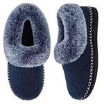 EverFoams Women's Bootie Slippers Warm Soft Comfy Memory Foam Non-slip Indoor House Shoes with Fluffy Collar Navy Blue,5 UK