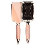 Navaris Paddle Brush Large Detangling Styling Hairbrush for All Hair Types with Conforming Comfort Gel Handle Metallic Rose Gold