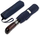 Balios Folding Umbrella Wood Handle Auto Open Close Vented Canopy Dark Navy