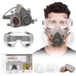 Serplex Gas Mask Set Respirator with Filters and Goggle Activated Carbon Mask Gas Mask Paint Respirator for Epoxy Resin, Wall Painting, Welding, Polishing, Spraying, Mold Removal, Construction
