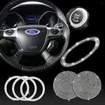 JINGSEN Bling Steering Wheel Logo Compatible with Ford,for Car SUVFiesta,Ecosport. DIY Diamond Crystal Logo Accessory for Interior Decoration,with 2 Pack Silicone Car Coaster