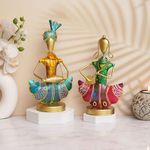 Craftasia Metal Rajasthani Couple Musicians Set Of 2 Fantasy Showpiece, Table Decorative Items, Decorative Items For Home,Antique Gift Items, Vintage Showpiece, Home Decoration Items., Multicolor