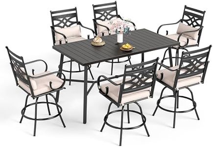 Sophia & William 7-Piece Outdoor Bar Set, Bar Height Patio Table and Chairs for 6, 6 Outdoor Swivel Bar Stools with Beige Cushion and 1 Rectangular Bar Height Table