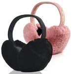 Fsmiling Winter Ear Muffs For Women Fuzzy Earmuffs Adjustable Ear Warmer Foldable,2 Pack,Pink/Black