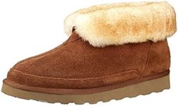 PAMIR Men's Sheepskin Boot Slippers Indoor Outdoor Ankle Booties with Memory Foam Chestnut Size 9 UK