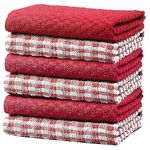 Olivia Rocco 100% Cotton Ascot Check Terry Tea Towels for Kitchen Pack of 6 Super Absorbent Dish Cloth Towel for Drying & Cleaning Household Essentials, Red- 6 PK