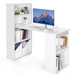 SFAREST Wooden Computer Desk, 122cm PC Laptop Writing Table with 6-Tier Storage Shelves, Modern Working Study Workstation for Home Office (White)