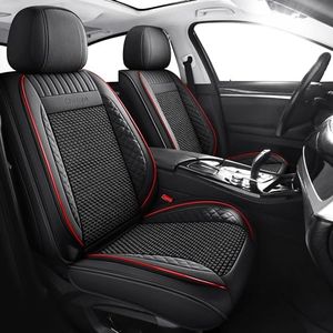Chezope Black Beige Automotive Car Seat Covers Full Set Universal for Women Men Fit for Most Cars SUV Sedans Trucks Leather Waterproof Car Seat Cushion Seat Cover Accessories Black Red