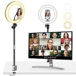 Desk Ring Light with Mount Stand for Home Office/Video Recording/Video Conference/Zoom Meeting/Photography,10'' LED Desk Lamp with Clamp Stand and Phone Holder for Laptop/Computer/Phone/Webcam