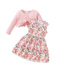 puseky Baby Girl Dress and Cardigan Set Floral Print Sleeveless Dress Long Sleeve Coat Outfits Baby Girls Gift 3-4 Years