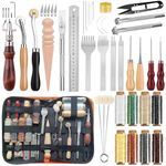 45PCS Leather Tools,Leather Working Kit with Leather Stamp Waxed Thread Groover Awl,Leather Working Tools with Leather Tool Storage Bag,Leather Sewing Kit and Leather Craft Kit for Adults Gifts