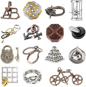Holzsammlung 15 Piezas Rompecabezas Metal, Juegos de Ingenio Metal Puzzle, Juegos Logica Inteligencia Educativos IQ Puzzle Juguetes Metalicos Rompecabezas Regalo para Adultos Adolescentes