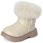 MK MATT KEELY Girls Snow Boots Kids Winter Outdoor Waterproof Boots Toddler Walking Shoes with Anti-Slip Rubber Sole,Beige,6 UK Child