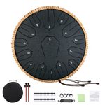 Musfunny Steel Tongue Drum 12 inch 15 Notes Handpan Drum D-Key Percussion Instrument with Music Book Bag Mallets Wiping Cloth for Musical Education Concert Yoga (12 inch Navy Blue)