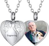 FaithHeart Cremation Jewelry for Ashes Urn Necklaces Angel Wings Pendant for Pet or Human Ash Free Engraving Photo Custom