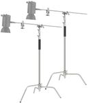 NEEWER 2PCS Pro 100% Stainless Steel Heavy Duty C Stand with Boom Arm, Max Height 10.5ft/320cm Photography Light Stand with 4.2ft/128cm Holding Arm, 2 Grip Head for Studio Monolight, Softbox,Reflector