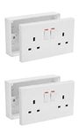 Axiom 13A Double White Switched Socket & Double Surface Mount 25mm Pattress Box 2 Gang Set Electrical Outlets (2)